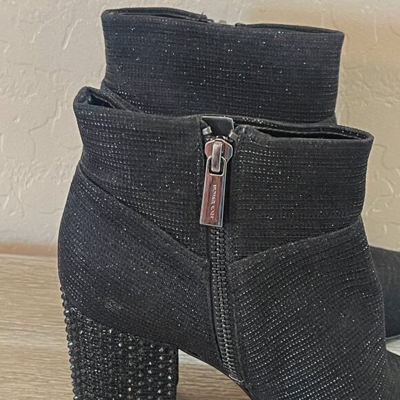 New Michael Kors Ankle Boots 6 Black Sparkle Glitter Crystals Heel Side Zip - Picture 7 of 10